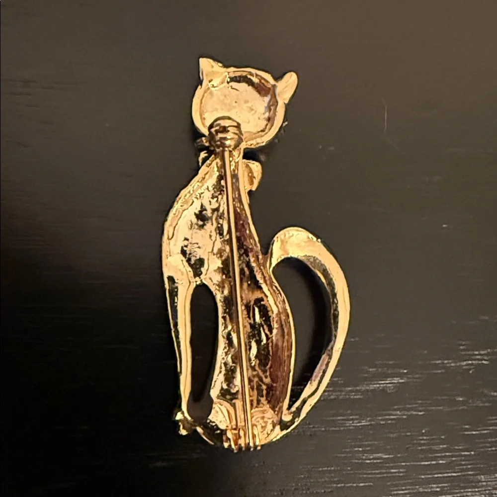 Jewelry | Vintage Matte Black Enamel Cat Brooch Wgoldtone Whiskers A ...